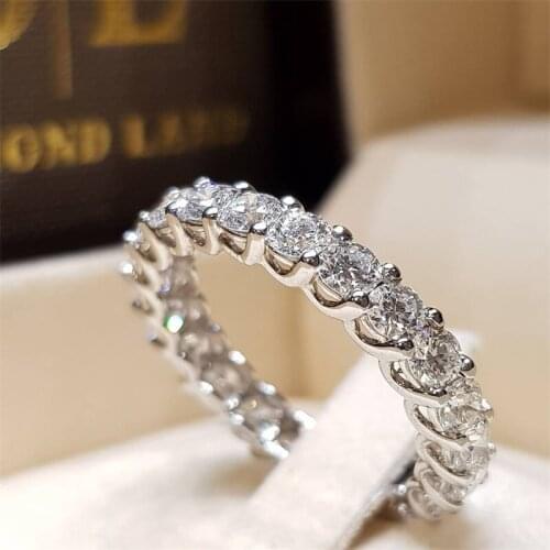 FNIO Women Engagement Wedding Ring 4mm Round CZ Silver Color Zircon Eternity Ring Bands New Jewelry for Women
