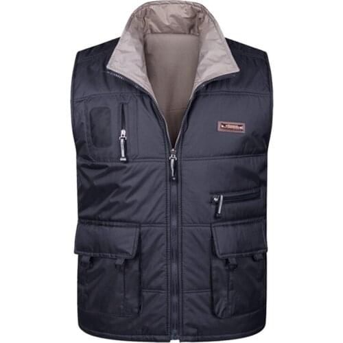 Winter Reverse Double-Sided Men Cotton Warm Vest Waistcoat Male Sleeveless Jacket Vest Casual Baggy Zipper For Man