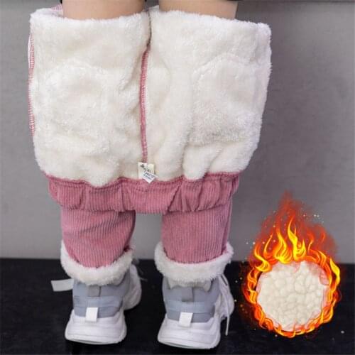Girls Winter Trousers 2021 Winter Children Plus Velvet Trousers Thick WarmTrousers Solid color Plus Velvet Pencil Pants