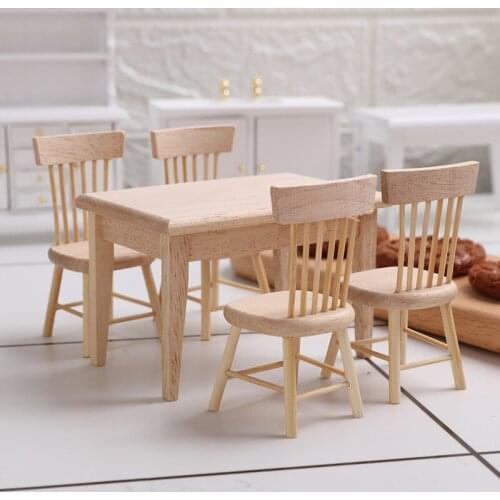 1: 12 Miniature Model Mini Oak Dining Table Chair Table Dollhouse Food And Play House Accessories Simulation Home Set