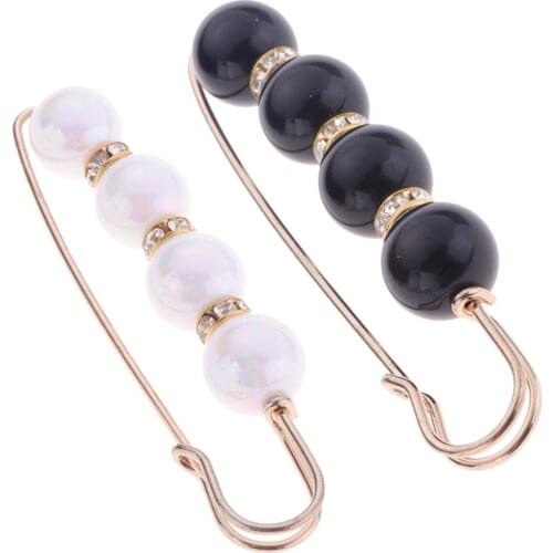 2pcs Collar Lapel Pin Hijab Pearl Beads Safety Pin Brooch Jewelry Luxury
