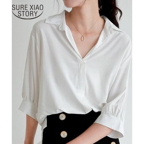 2021 Casual Loose Short Sleeve Women Blouse New Summer Plus Size V-neck Chiffon Shirt Women Solid Pullover Clothing Blusas 10183