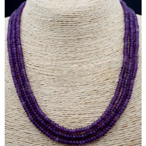 3row Natural 2x4mm PURPLE CRYSTAL FACETED GEMS BEAD NECKLACE 17-19" AAA