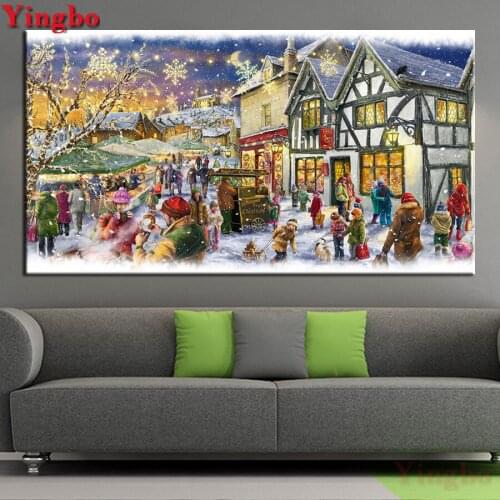 Diamond Painting Full Drill Merry Christmas Snow Scenery Paintings Rhinestones Pictures Diamond Embroidery Cross Stitch Mosaic