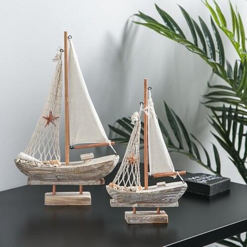 American Handmade Decor Sailboat Retro Mediterranean Style Wood Boat Creative Vintage Office Desktop Ship Model Home Decoration