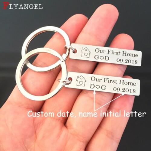 Customized Keychain For Couples Housewarming Gift 1 Pair Date Engraved Name Initial Letter Our First Home Stainless House Keyrin