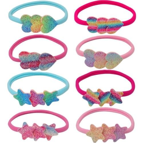 XIMA 8pcs/lot Girls Sparkly Star Headband Glitter Hair Heart Hairband Girls Kids Children Nylon Headband Hair Accessories