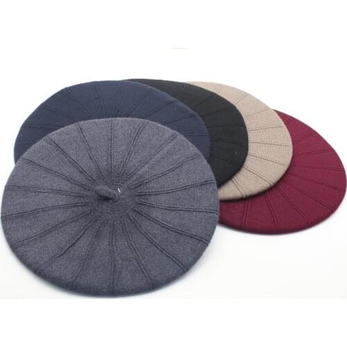 Reversible Cashmere Beret For Women Girls New Striped Knit Beanie Solid White Red Slouchy Painter Warm Winter Hat