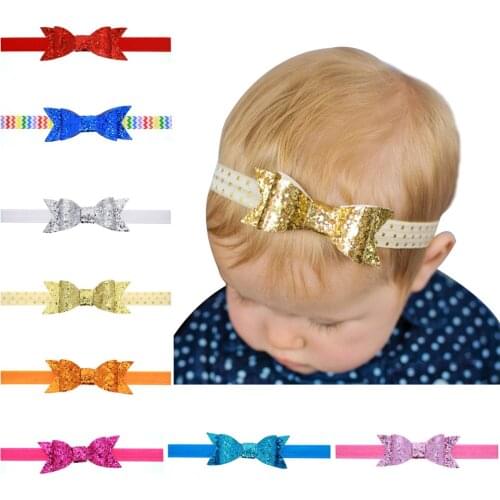 New Cute Newborn Shiny Sequins Bow Knot Headband Girls Bow Elasticity Hair Band Kids Headband Girls Hair Accessories