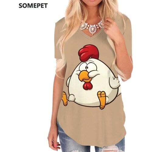 SOMEPET Chickens T-shirt women animal V-neck Tshirt lovely Funny T shirts Harajuku Shirt Print Womens Clothing Hip hop