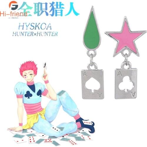 HUNTER x HUNTER Series Cosplay Earrings Hisoka Men Ear Clips Star Teardrop Poker Heart Pendant Earrings For Women Party Jewelry