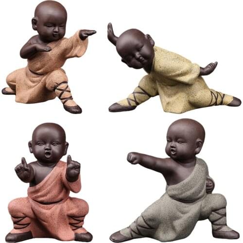 Ceramic Kungfu Monk Figurine Novelty Crafts Desktop Statue Home Office Tabletop Art Sculpture Decoration Collections