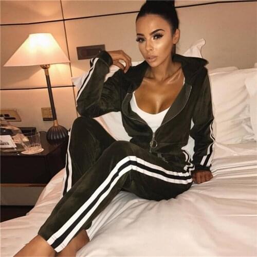 2 Piece Set Tracksuits For Women Casual Coat+ Long Pants Women Velvet Suits Fitness Set Sportswear