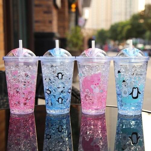 Korean Penguin Summer Cups Drinking Cold Ice Cup Portable Double Sippy Cup Men And Women Drinking Cups Cute Water Bottle