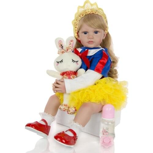 KEIUMI Reborn Girl Doll 24''60 cm Silicone Soft Cotton Body Lovely Reborn Princess Baby Dolls Long Gold Curls For Children Gifts