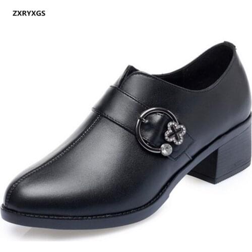 Best Sale 2020 Top Soft Cowhide Comfortable Shoes Women High Heel Shoes Fashion Elegant Leather Shoes Large Size Womens Shoes