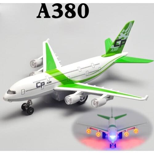 Alloy Diecast A380 Plane Airbus Transport Container Truck Pull Back Action Light&Sound Aircraft Model Kids Hobby Toys