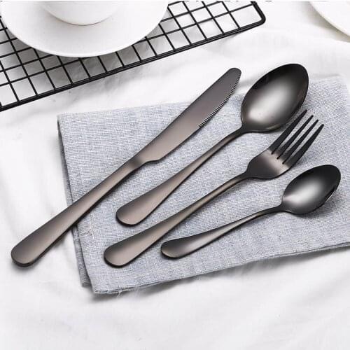 Stainless Steel Cutlery Set Flatware Tableware Dinnerware Set Plating Titanium Fork Knife Spoons For Gift Camping Travel Picnic
