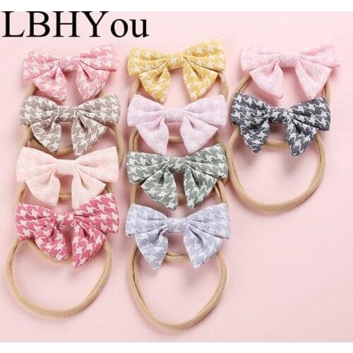 New Fashion Girls Classic Plaid Bows Nylon Headbands Soft Elastic Nylon Hairbands Hand Tie Hair Accessories For Baby