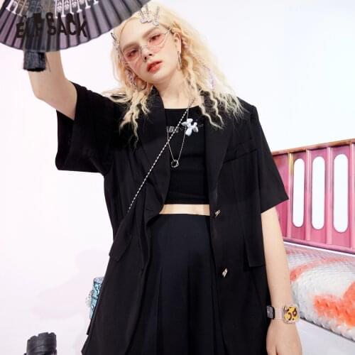 ELFSACK Solid Single Breasted Korean Blazer Women Jacket,2021 Summer Vintage Floral Feminism Ladies Oversize Daily Outwears