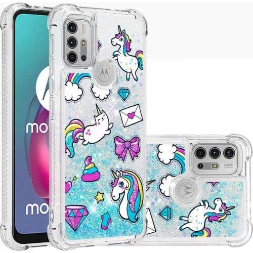 Cute Unicorn Shell Glitter Shockproof Phone Case For MOTO Edge s G30 10 9 E7 6 Moto G Stylus Play power 2021 Carton Quicksand