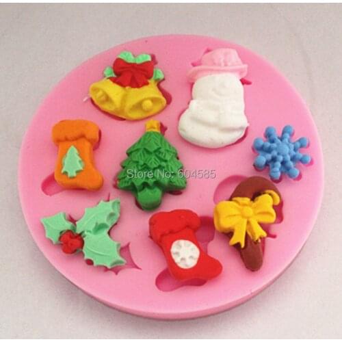 Christmas snowflake snowman bells tree socks fondant cake molds soap chocolate mould for the kitchen baking