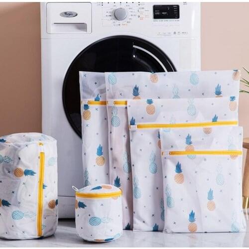 Pineapple Printing Zippered Mesh Laundry Bag Polyester Washing Net Bag For Underwear Sock Washing Machine Pouch Clothes Bra Bags