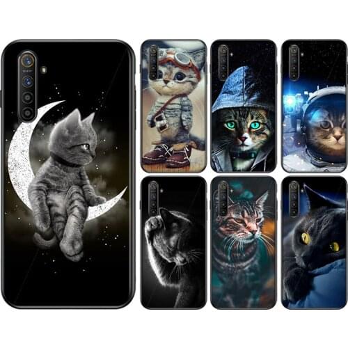 Cute Space Art Cat Silicone Cover For OPPO Reno 4 3 Pro 10X Zoom 2 Z F Realme ACE C2 X2 Pro 5G Phone Case