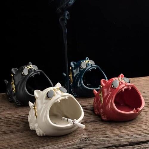 Nordic Ceramic Household Cartoon Dog Ashtray Prevent Wind Dust Small Change Storage Cute Animal Ashtray Vintage Home Decor