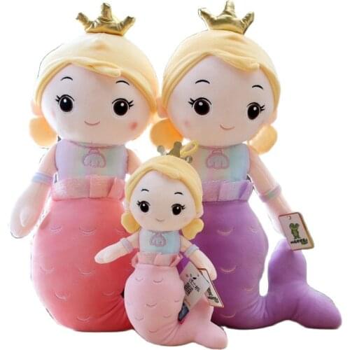 Fairy Tale Doll Crown Mermaid Plush Toy Kids Girl Cartoon Stuffed Mermaid Sea Fish Animal Doll Home Decor Girls Birthday Gift