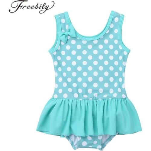 Infant Baby Girls Beach Swimming One Piece Bathing Suit Kids Girls Sleeveless Polka Dots Ruffles One-piece Swimsuit Swimwear