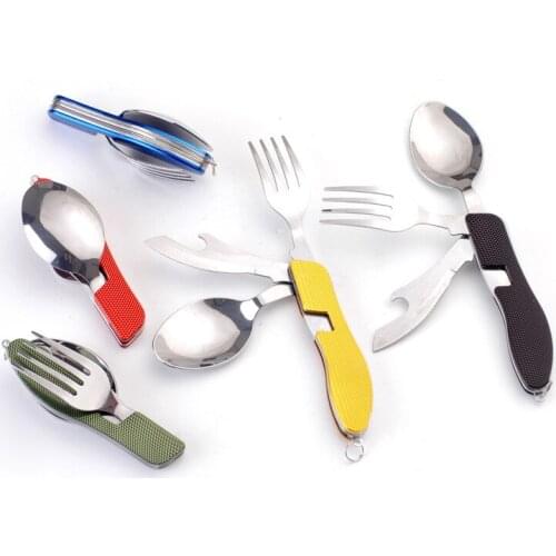 Outdoor folding combination cutlery camping knife, fork and spoon suit Portable multi-functional cutlery suit