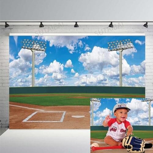 Vinyl Photography Backdrop Baby Birthday Party Backdrop Baseball Field Sport Stadium Batter Up Background Photo Booth Studio