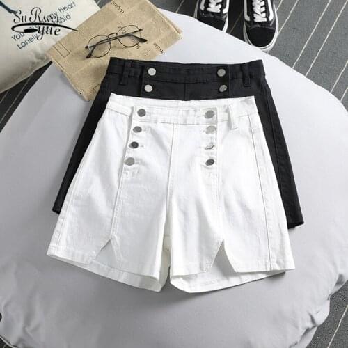 Vintage Summer High Waist Denim Shorts Women Korean Button loose Short Jeans Shorts Female 2020 Casual Black White Shorts 10251