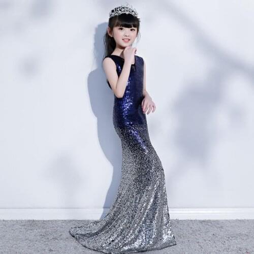 High-End Children Evening Gown Sexy Sequined Stitching Kids Catwalk Princess Dress For Girls Birthday Party Vestidos L579