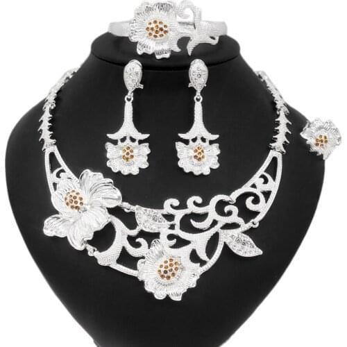 Yulaili High Quality Silver Diamond Flower Jewelry Set and New Style Bollywood Wedding Bride and Bridesmaid Jewelry Sets Gifts