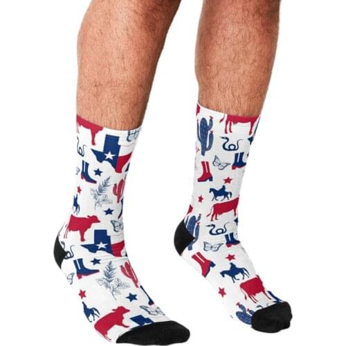 Funny Men socks Texas Famous Symbols Pattern Printed hip hop Men Happy Socks cute boys street style Crazy novelty Socks for men