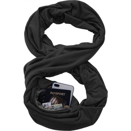 Soft Jersey Secret Hidden Zipper Pocket Scarf Fashion Women Solid Snood Infinity Scarves Ladies Convertible Travel Scarfs New