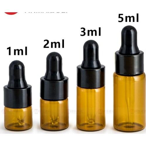 10pcs 1/2/3/5/ml Brown Drop Amber Bottle Glass Aromatherapy Liquid Dropper essential basic massage oil Pipette Refillable Bottle