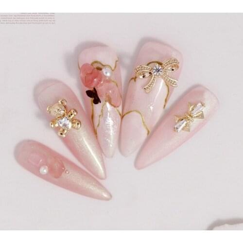 10pcs/lot 3D Bow Bear Alloy Nail Art Zircon Crystal Rhinestones Metal Manicure DIY Nails Accessories Supplies Decorations Charms