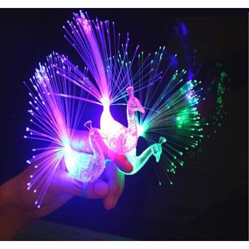 2/20pcs Peacock finger light/open screen bright color fiber ring/luminous toys/baby toys for children/toy