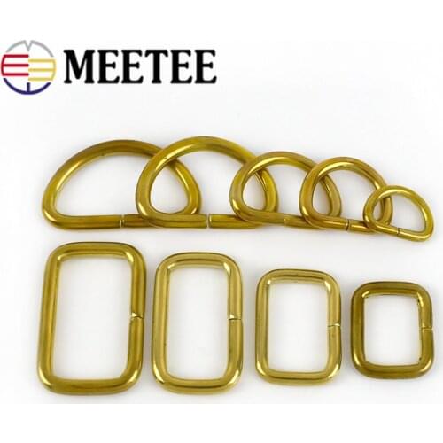 5pcs Meetee Pure Copper Metal Rectangle D Ring Brass Adjustable Webbing Belt Buckle Bags Collar Buckles DIY Leather Accessories