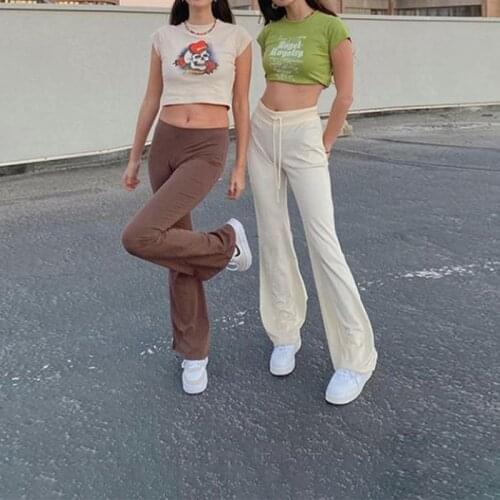 90s Aesthetics Ladies Flare Pants High Waist Drawstring Long Trousers Jogger Women Y2K Harajuku Summer Autumn Streetwear Pant