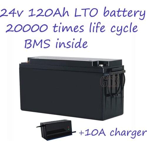GTK 20000 cycles LTO 24V 120Ah Lithium Titanate Battery for backup power Solar system scooter Tricycle+10A Charger