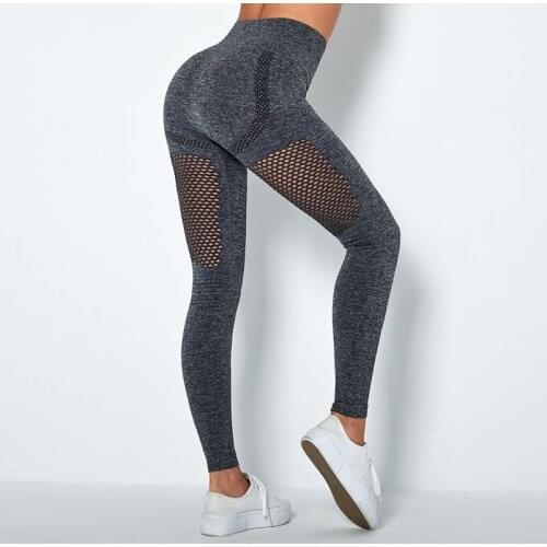 Seamless Knitted Women Yoga Pants Hollow High Waist Push Up Sportwear Fitness Running Quick Drying Leggings Outdoor Gym Leggings
