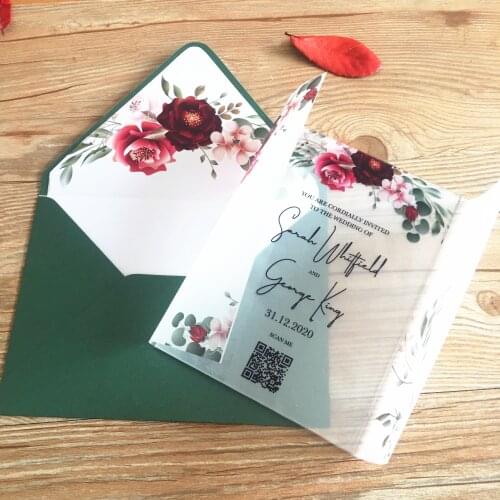 Elegant Vintage Wedding Invitation Card Customized 10pcs Hot Sell Acrylic Invitation Card with Vellum Wrapper Flower Envelop