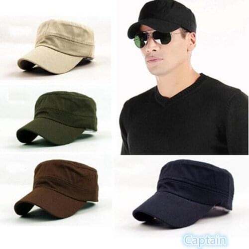 Popular Fashion Summer Adjustable Classic Army Plain Vintage Hat Cadet Military Cap Black Coffee