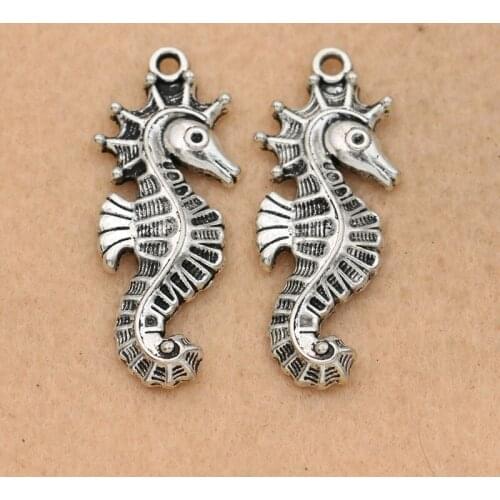 KJjewel Antique Silver Plated Seahorse Charm Pendant for Bracelet Necklace Jewelry Making DIY Accessories 38x15mm 5pcs/lot