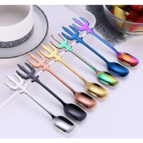 Stainless steel dessert spoon 7 colors ice cream spoons coffee spoon multi function spoon kitchen accessories #8816