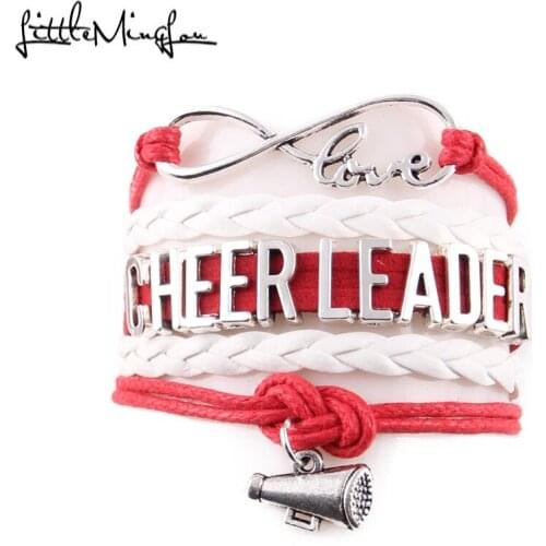 Little MingLou Infinity love Cheer leader Bracelet Megaphone Charm leather wrap men bracelets & bangles for Women jewelry
